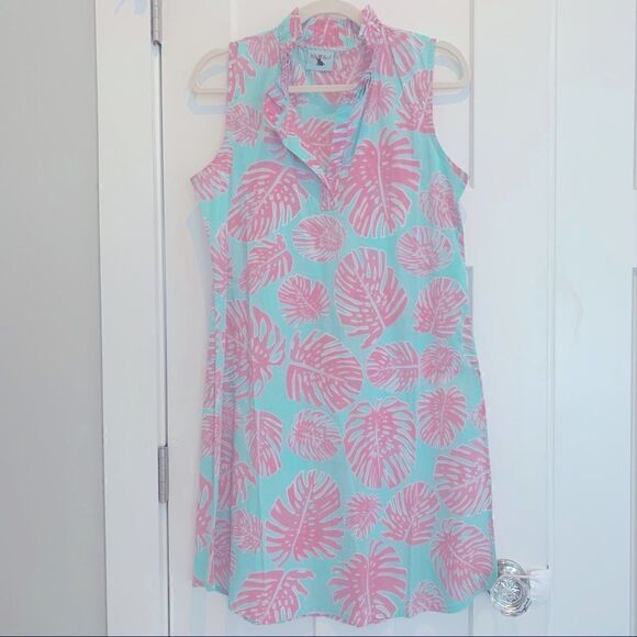 Haley & The Hound Sleeveless Pink & Turquoise Palm Dress Women’s Size M NWOT - Picture 2 of 11